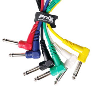 6-Pack Guitar Effect Pedal Cables 6" Long - 1/4 Instrument Cables Right Angle Plug Kit (Assorted Colors)