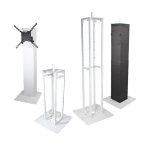 Flex Totem TV - 3ft to 6ft Height Adjustable Totem Stand Incl. TV Mount, Foldable Base Plate and Speaker Stud