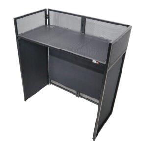 VISTA DJ Booth Facade Table Station with White / Black Scrim kit and Padded Travel Bag | Black Hardware
