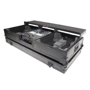 Flight Coffin Case For 12" Rane 72 Mixer and 2 Turntables in Battle Mode W/ Laptop Shelf and Wheels Black on Black
