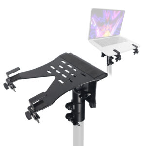 Universal Laptop Tray + VESA Monitor Mounting Bracket fits on Speaker Stand 1-3/8" Pole Black