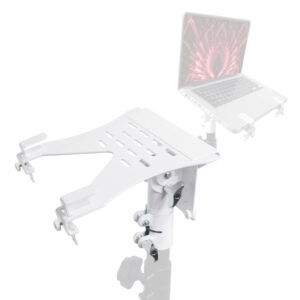 Universal Laptop Tray + VESA Monitor Mounting Bracket fits on Speaker Stand 1-3/8" Pole White