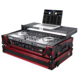 Flight Case for Pioneer DDJ-1000 / SRT, DDJ-FLX6, and DDJ-SX3 Incl. LED, 1U Rackspace, Laptop Shelf , and Wheels | Flame Red