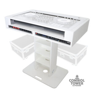 Control Tower DJ Podium 2x 1U Rack Space with Road Cases for Pioneer DDJ-REV7 XDJ-XZ DDJ-1000 RANE One - White Finish